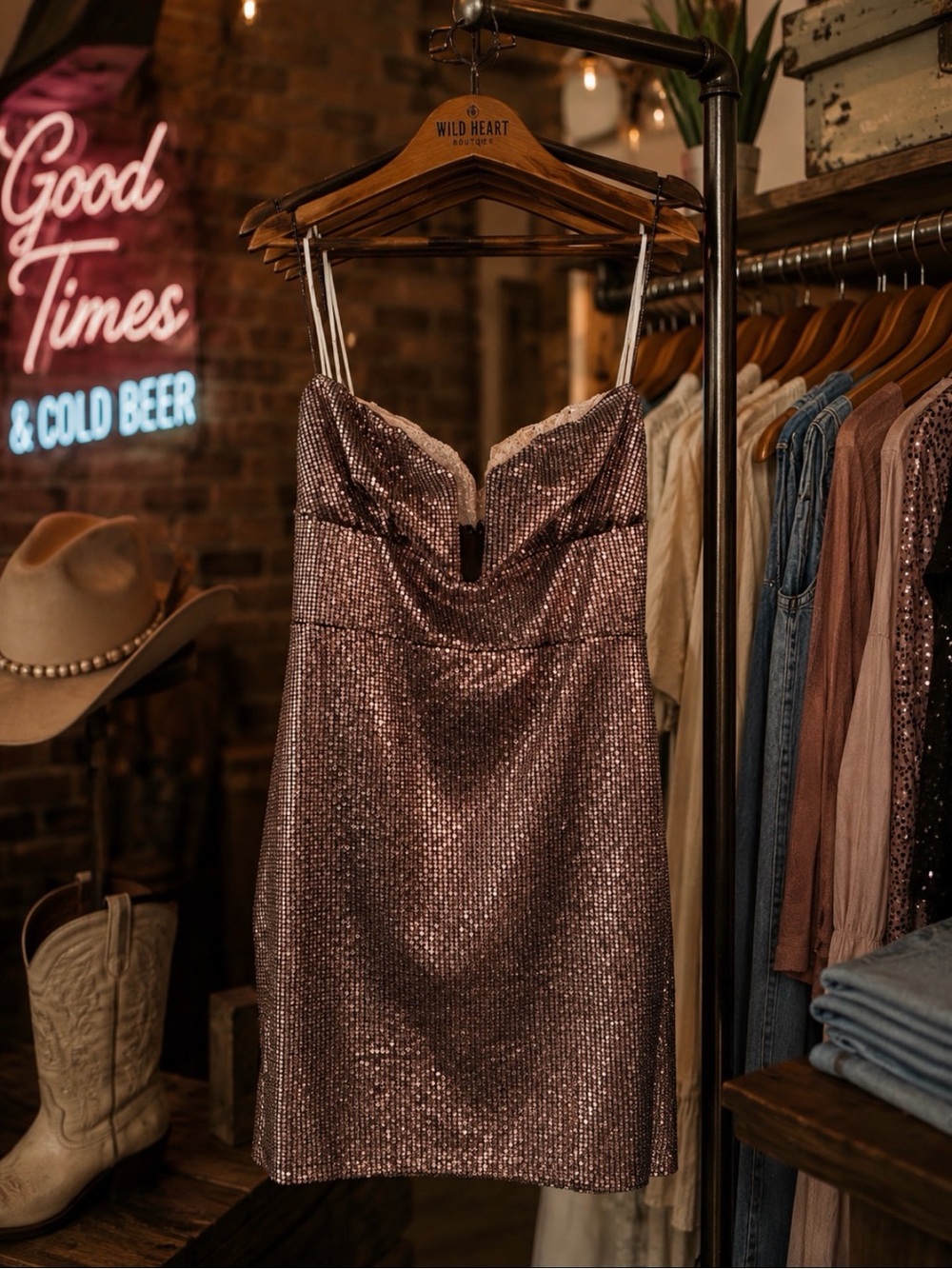 Metallic Black Sequin Slip Dress -